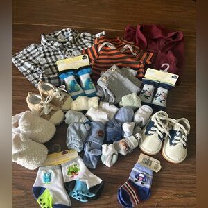 Baby Boy Clothing & Shoe Lot - Blue, Gray, White, Burgundy
